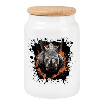 Rhino Animal Splash of Color - Cookie Jar with Wooden Lid - white - Front