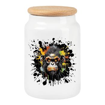 Singe Graffiti Animal - Boîte à biscuits avec couvercle en bois - blanc - Devant