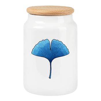 Silhouette Ginkgo Feuille Bleue - Boîte à biscuits avec couvercle en bois - blanc - Devant