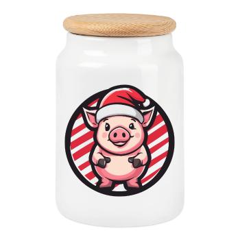 Regard de cochon Père Noël en canne d’orge - Boîte à biscuits avec couvercle en bois - blanc - Devant