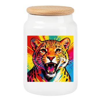 Explosion de couleurs du léopard pop art - Boîte à biscuits avec couvercle en bois - blanc - Devant