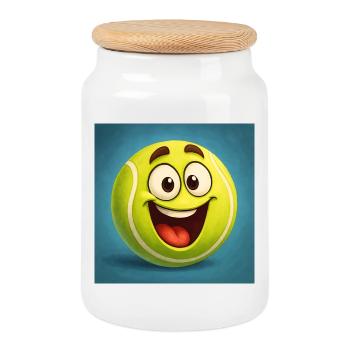 Happy Tennis Ball Face - Cookie Jar with Wooden Lid - white - Front