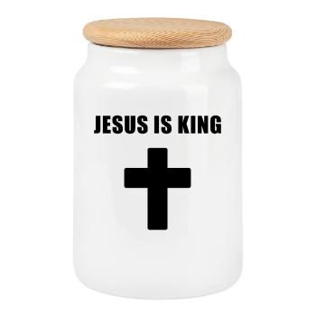 Jesus Is King Minimal Cross Design - Keksdose mit Holzdeckel - Weiß - Vorne