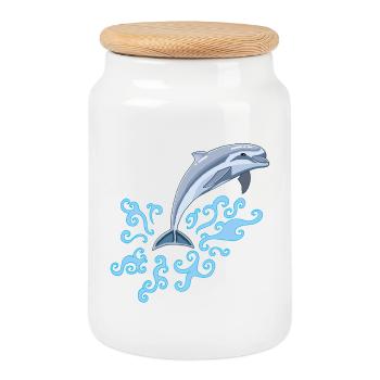 Le saut du dauphin - Boîte à biscuits avec couvercle en bois - blanc - Devant