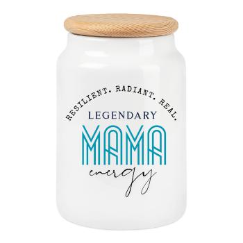 Legendäres Mama-Neon-Wortzeichen - Keksdose mit Holzdeckel - Weiß - Vorne