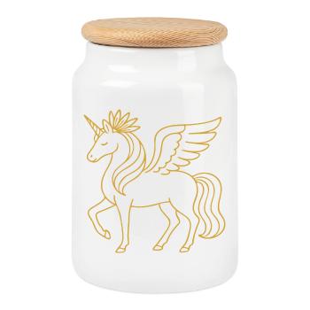 Elegant Gold Line Pegasus Unicorn Fantasy Art - Cookie Jar with Wooden Lid - white - Front
