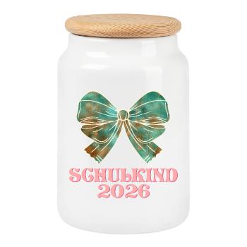 Schoolchild 2026 School Enrollment Girls - Cookie Jar with Wooden Lid - white - Front