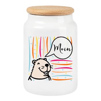 Northern Germany Moin Capybara - Cookie Jar with Wooden Lid - white - Front