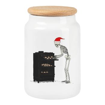 Skeleton bakes cookies - Cookie Jar with Wooden Lid - white - Front