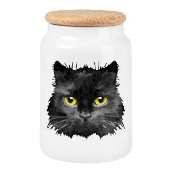 cat - Cookie Jar with Wooden Lid - white - Front