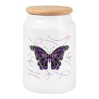 papillon - Boîte à biscuits avec couvercle en bois - blanc - Devant