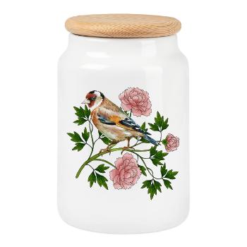 Colorful bird - Cookie Jar with Wooden Lid - white - Front