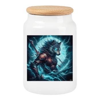 Luminous Arcane Wolf Armor - Cookie Jar with Wooden Lid - white - Front