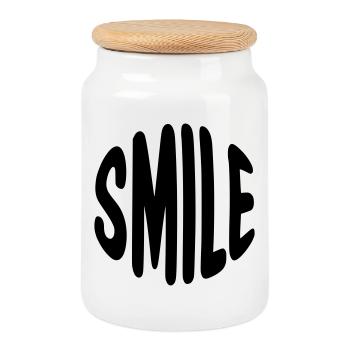 Lettrage clair au sourire avec des contours arrondis - Boîte à biscuits avec couvercle en bois - blanc - Devant