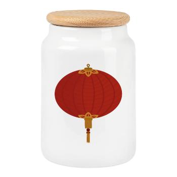 Motif de la lanterne en papier rouge - Boîte à biscuits avec couvercle en bois - blanc - Devant