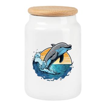 Dolphin at sunset - Cookie Jar with Wooden Lid - white - Front