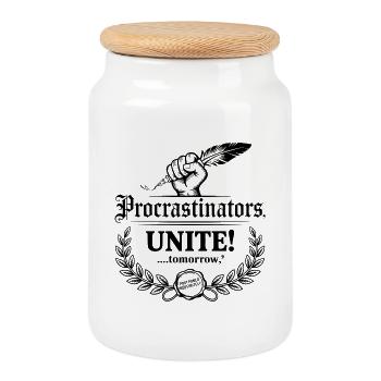 Les procrastinateurs s’unissent... Demain - Procrastique drôle - Boîte à biscuits avec couvercle en bois - blanc - Devant