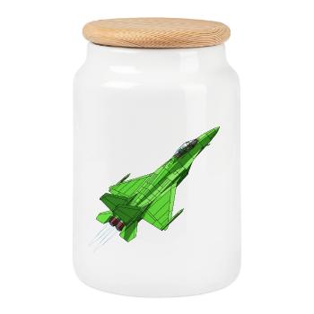 Green Geometry Jet - Cookie Jar with Wooden Lid - white - Front