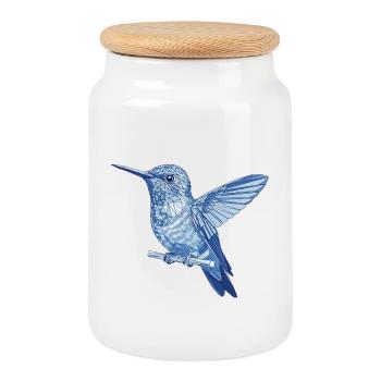 Geometrischer Kolibri auf Ast - Keksdose mit Holzdeckel - Weiß - Vorne