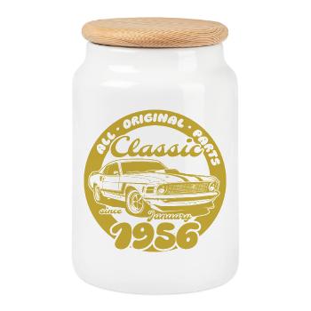70th Birthday - Classic Musclecar 01/1956 - Cookie Jar with Wooden Lid - white - Front