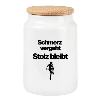Schmerz vergeht, Stolz bleibt – Fitness, Gym - Keksdose mit Holzdeckel - Weiß - Vorne
