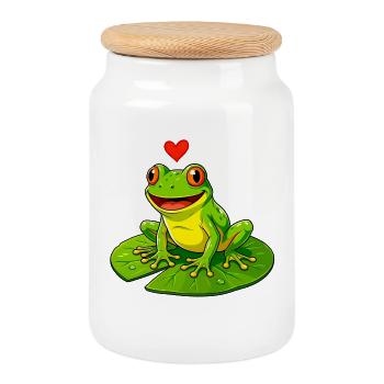 Frosch mit Herz auf Seerose. - Keksdose mit Holzdeckel - Weiß - Vorne