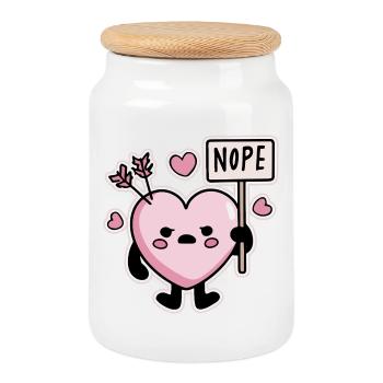 Kawaii Herz Nope Schild Anti Valentinstag - Keksdose mit Holzdeckel - Weiß - Vorne