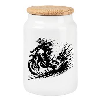 Dynamische Offroad Dirtbike Szene im Schlamm - Keksdose mit Holzdeckel - Weiß - Vorne