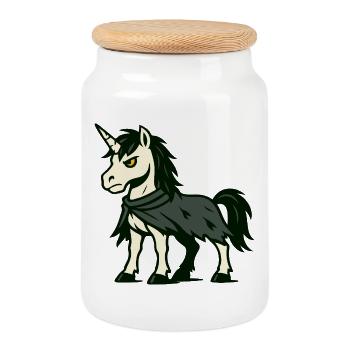 Dunkler, abtrünniger Einhorn mit zerfetztem Umhang-Schleichen - Keksdose mit Holzdeckel - Weiß - Vorne