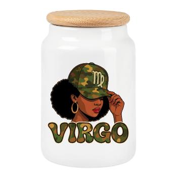 Reine de la Vierge – Camo Afro Girl Divine Order - Boîte à biscuits avec couvercle en bois - blanc - Devant