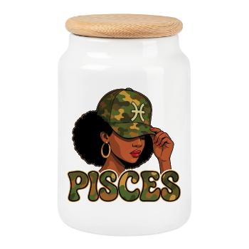 Reine Poissons – Camo Afro Girl Dreamy Soul - Boîte à biscuits avec couvercle en bois - blanc - Devant
