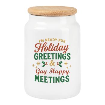 Salutations de Noël et Rencontres Joyeuses avec les Gay - Boîte à biscuits avec couvercle en bois - blanc - Devant