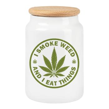 Je fume de l’herbe et je mange des choses - Boîte à biscuits avec couvercle en bois - blanc - Devant