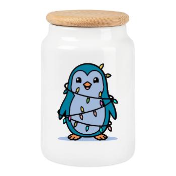 Pingouin de Noël - Boîte à biscuits avec couvercle en bois - blanc - Devant