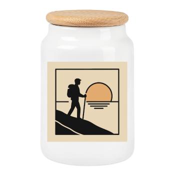 Randonneurs en route – Coucher de soleil & aventure - Boîte à biscuits avec couvercle en bois - blanc - Devant