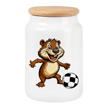 Biber Fussball - Keksdose mit Holzdeckel - Weiß - Vorne