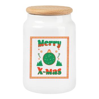 Joyeux Noël - Boîte à biscuits avec couvercle en bois - blanc - Devant