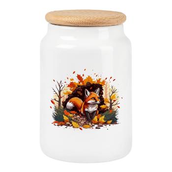 Fox in autumn leaves - Cookie Jar with Wooden Lid - white - Front
