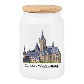Wernigerode Castle in the Harz Mountains, hand drawing - Cookie Jar with Wooden Lid - white - Front