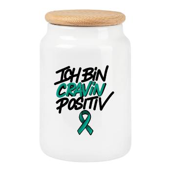 Ich bin Cravin Positiv " - Keksdose mit Holzdeckel - Weiß - Vorne