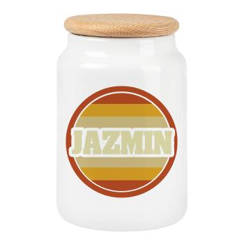 Prénom Jazmin - Boîte à biscuits avec couvercle en bois - blanc - Devant