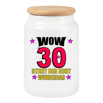 Looks really wonderful on you - Cookie Jar with Wooden Lid - white - Front