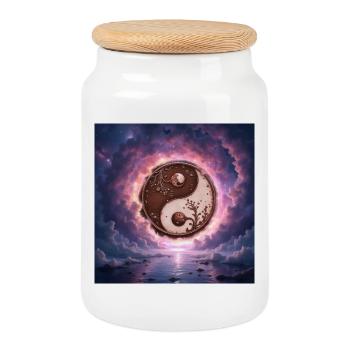 L’équilibre yin yang de la nature - Boîte à biscuits avec couvercle en bois - blanc - Devant