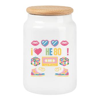 J’adore les années 80 - Boîte à biscuits avec couvercle en bois - blanc - Devant