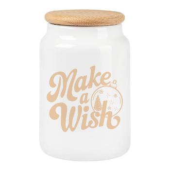 Make a Wish Ornament Typography - Cookie Jar with Wooden Lid - white - Front