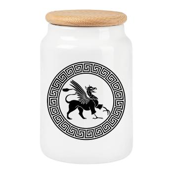 Ancient Black Griffin Symbol - Cookie Jar with Wooden Lid - white - Front