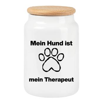 Mon chien est mon thérapeute – un amoureux des chiens - Boîte à biscuits avec couvercle en bois - blanc - Devant