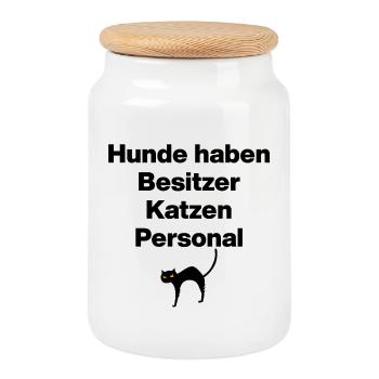 Les chiens ont des propriétaires, les chats ont du personnel - Boîte à biscuits avec couvercle en bois - blanc - Devant