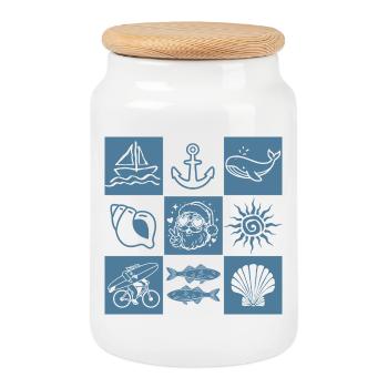 Nautical Graphic Marine Collage with Santa Claus - Cookie Jar with Wooden Lid - white - Front