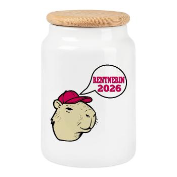 Rentnerin 2026 Rente Capybara - Keksdose mit Holzdeckel - Weiß - Vorne
